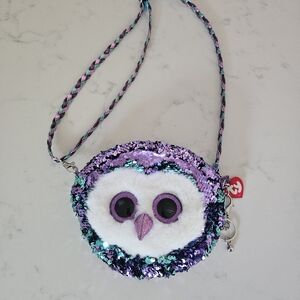 TY  flip sequin owl purse purple and teal.